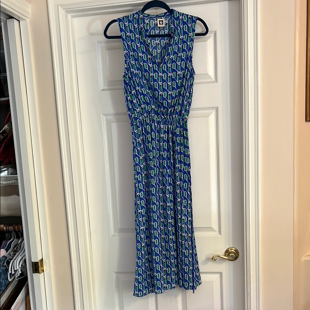Anne Klein Blue and Green Geometric Maxi Dress